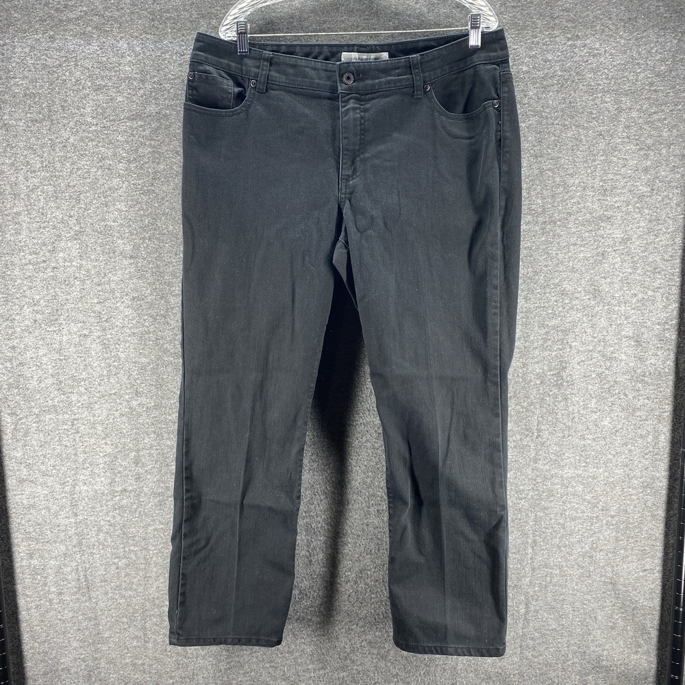 Chico's Platinum Denim Jeans Womens 2.5 Short Black Straight Leg Stretch